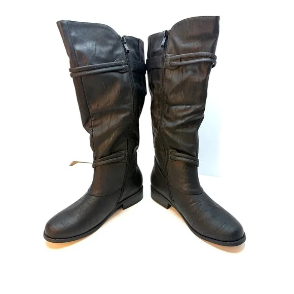 Journee Collection Women's Bite Wide Calf Knee High Buckle Boots 7.5 Black NWT - Picture 5 of 7